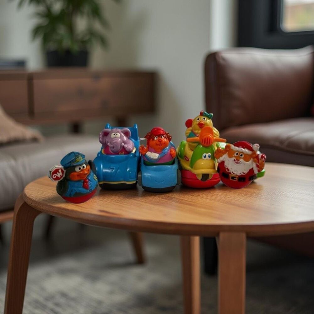 Set of Weeble Wabbles Figures & Cars Santa Elephant Penguin Puppy Chick Scooter